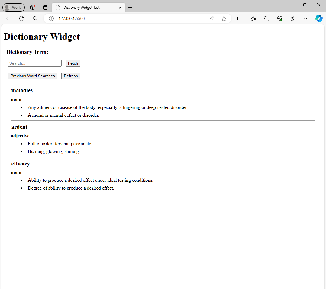 A dictionary widget.