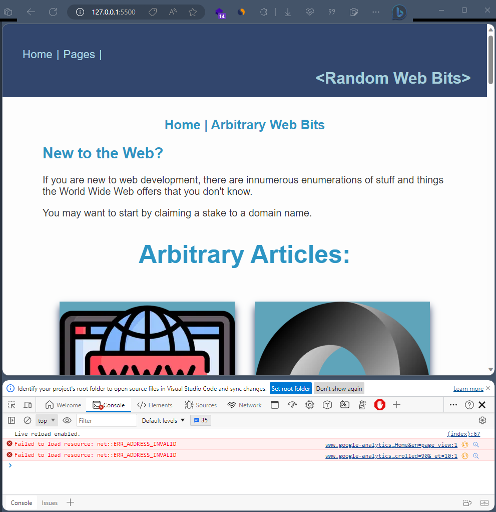 Screenshot: Go Live with VSCode live server extension